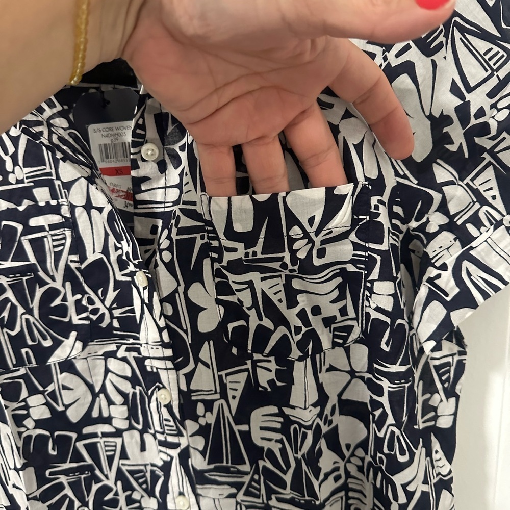 Nautica Jeans Women's Tiki Blue Print Cotton Button-Front Shirt, Size XS NWT - Picture 8 of 10